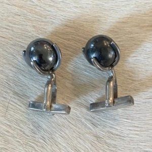 Rare Vintage DORIS Sterling Silver and Black Pearl Cufflinks, One of a Kind
